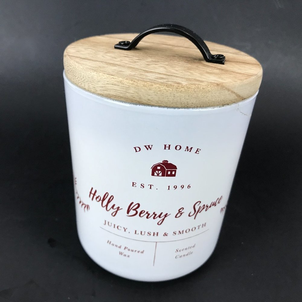 DW Glass Candle with Lid, NWOB, Holly Berry and Spruce